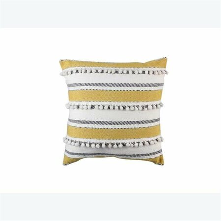 YOUNGS Cotton Hand Woven Pillow with Poms, Gold 29177